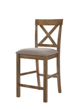 Set of Two 26" Tan and Oak Linen and Solid Wood Counter Height Bar Chairs - Homeroots - Flyclothing LLC