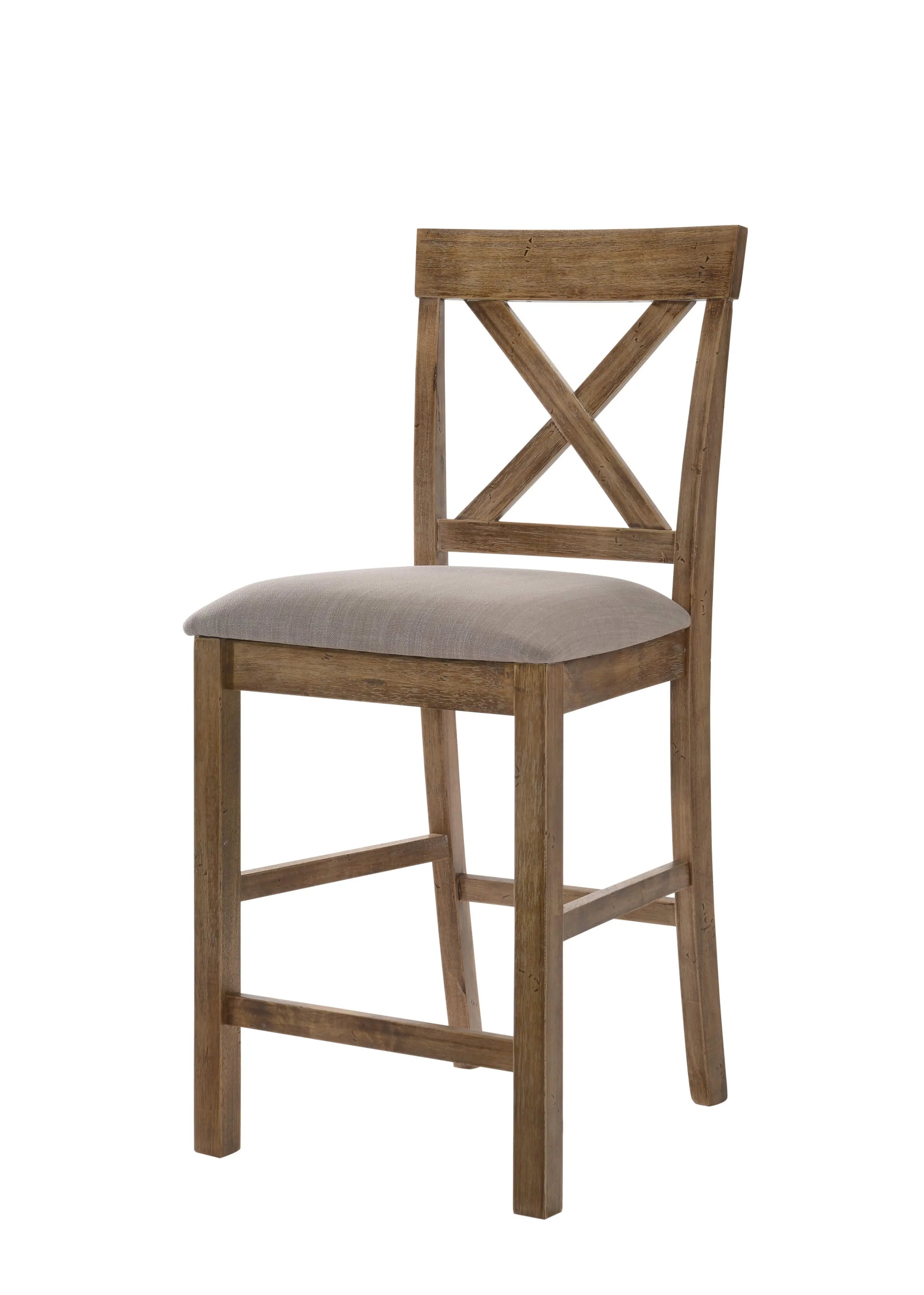 Set of Two 26" Tan and Oak Linen and Solid Wood Counter Height Bar Chairs - Homeroots - Flyclothing LLC