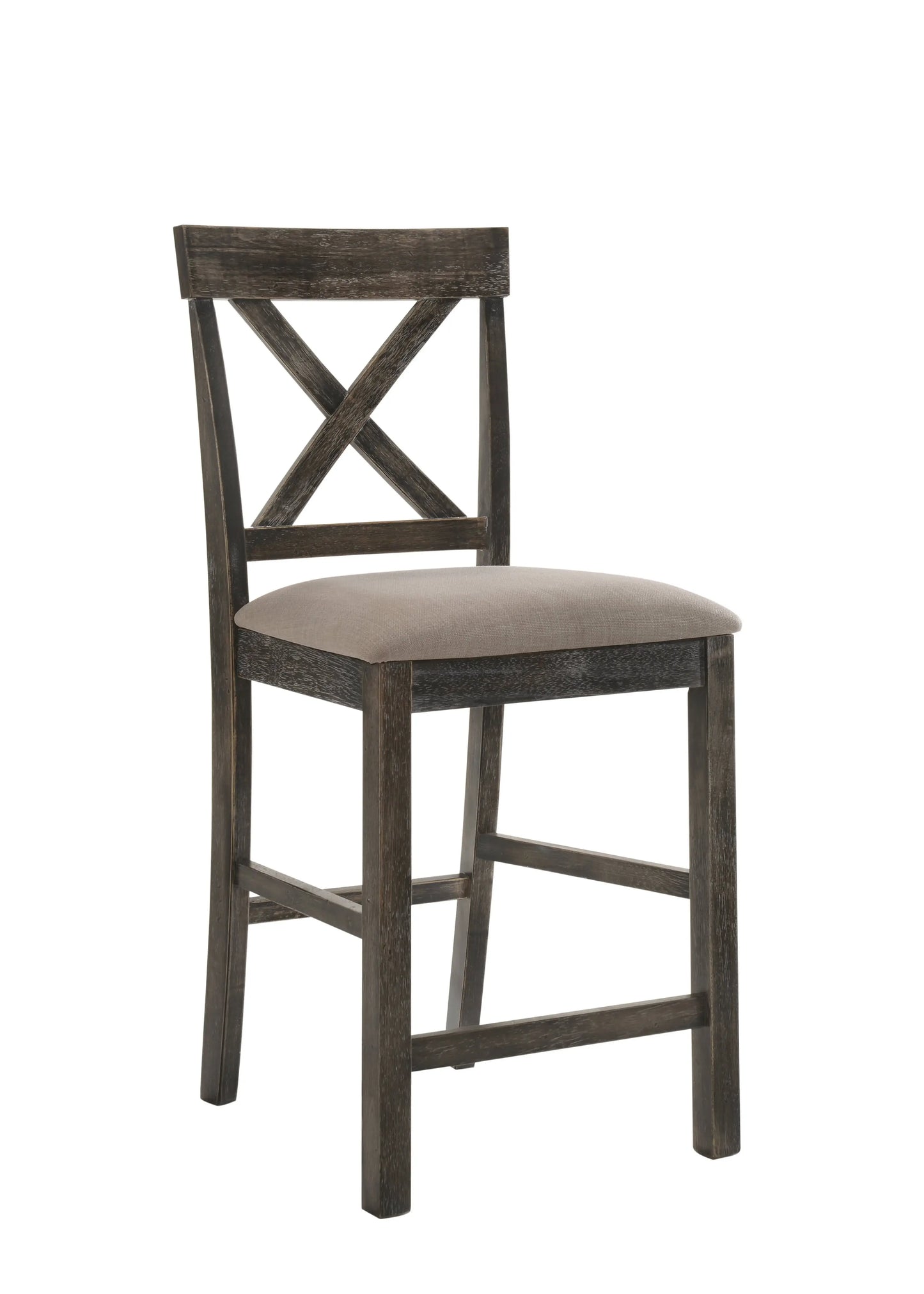Set of Two 26" Tan and Dark Gray Linen and Solid Wood Counter Height Bar Chairs - Homeroots - Flyclothing LLC