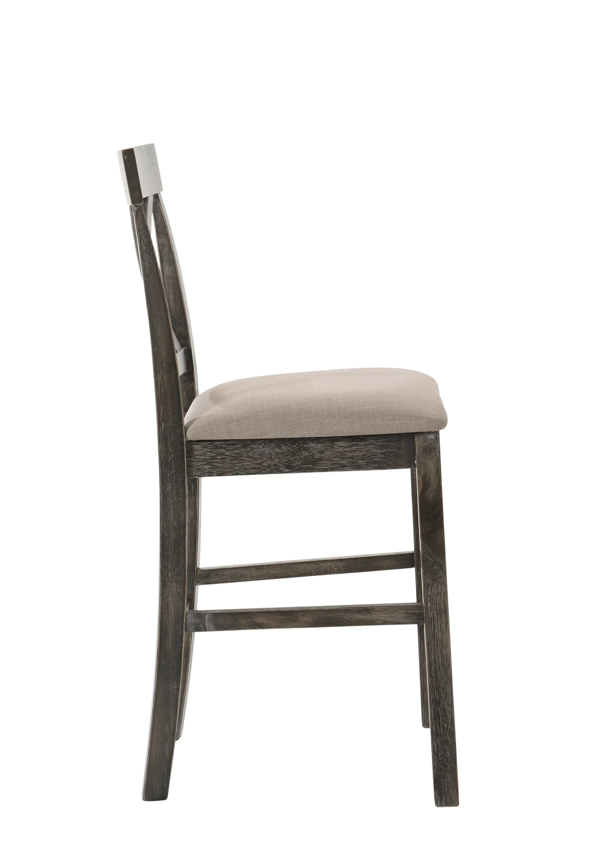 Set of Two 26" Tan and Dark Gray Linen and Solid Wood Counter Height Bar Chairs - Homeroots - Flyclothing LLC