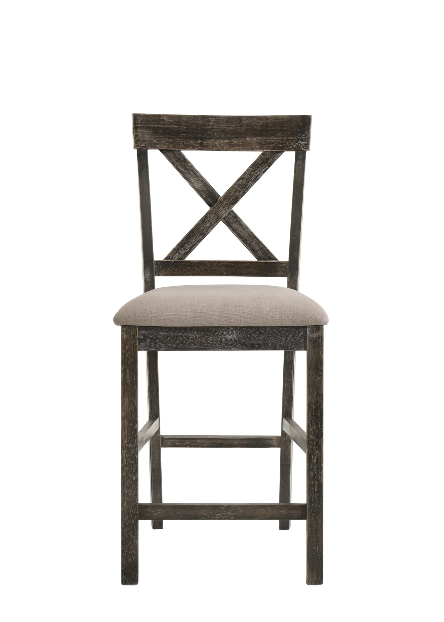 Set of Two 26" Tan and Dark Gray Linen and Solid Wood Counter Height Bar Chairs - Homeroots - Flyclothing LLC