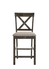 Set of Two 26" Tan and Dark Gray Linen and Solid Wood Counter Height Bar Chairs - Homeroots - Flyclothing LLC