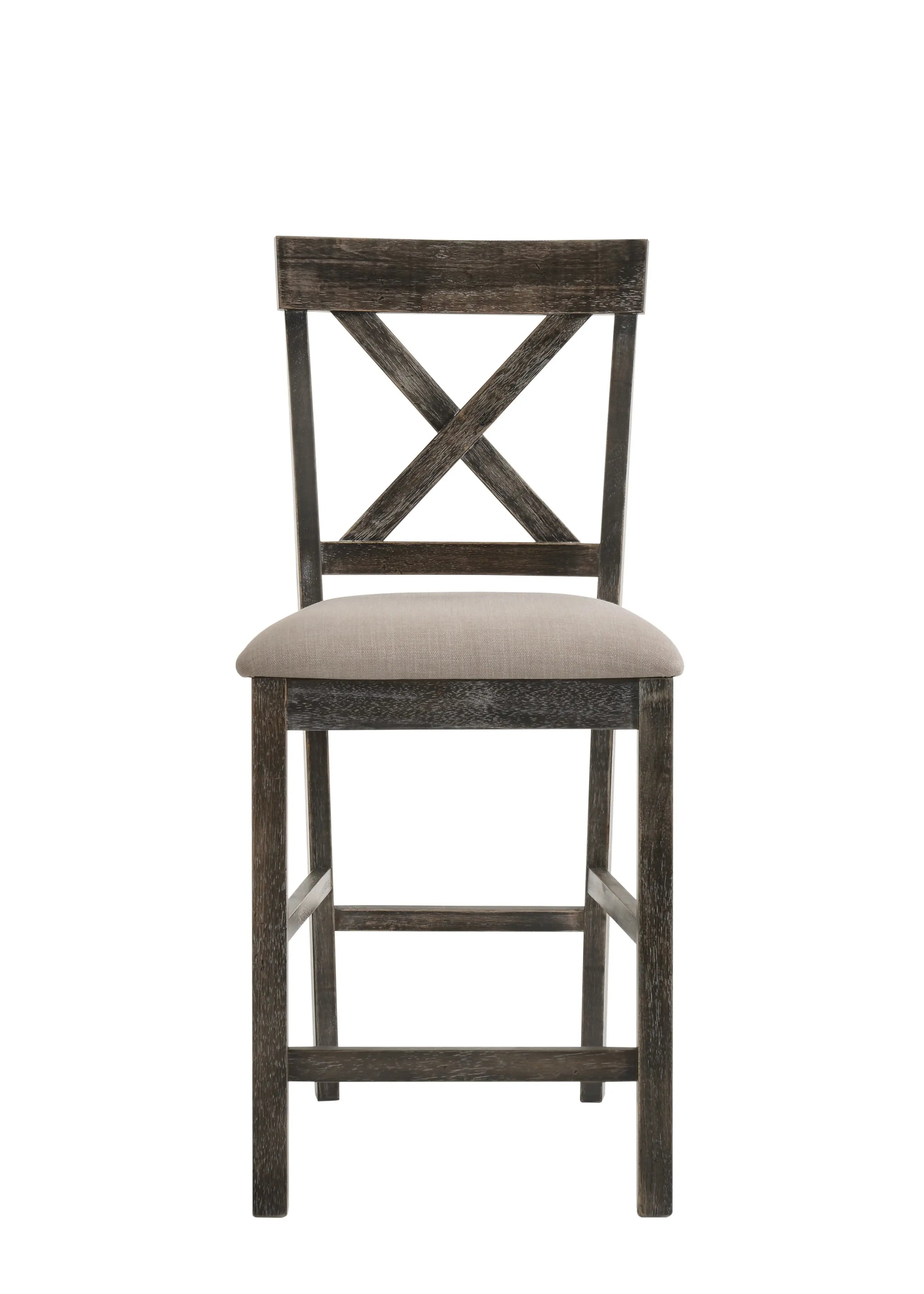 Set of Two 26" Tan and Dark Gray Linen and Solid Wood Counter Height Bar Chairs - Homeroots - Flyclothing LLC