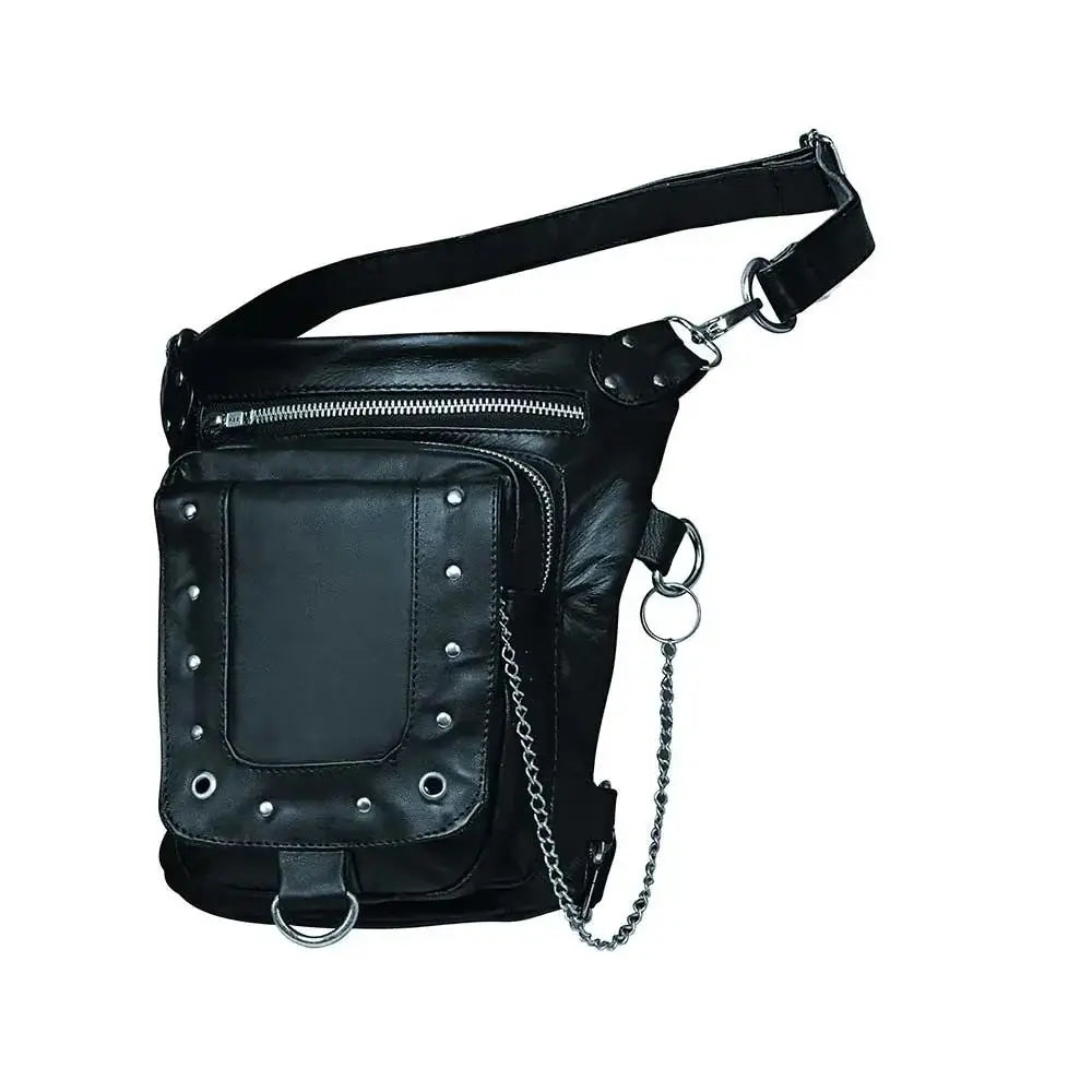 Black Ladies Leather Thigh Bag - Unik Just for Bikers - Flyclothing LLC