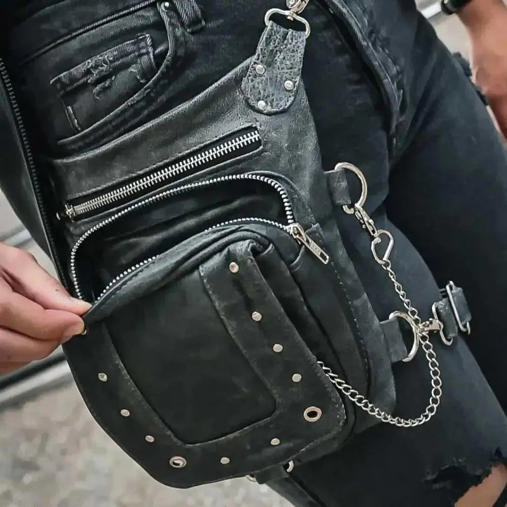 Gray Ladies Leather Thigh Bag - Unik Just for Bikers - Flyclothing LLC