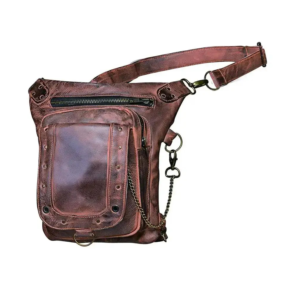 TAN - Ladies Leather Thigh Bag - Unik Just for Bikers - Flyclothing LLC