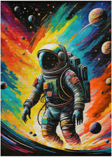 4' X 5' Black Blue And Orange Spaceman Youthful Washable Area Rug