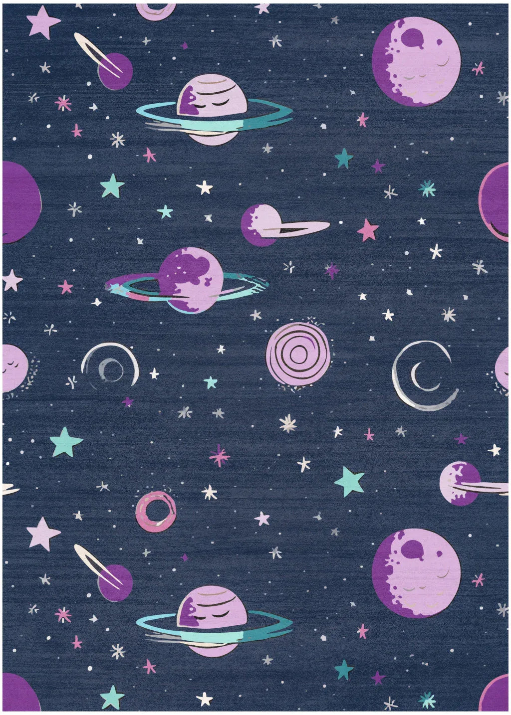 4' X 5' Black Purple And Blue Stars and Moon Youthful Washable Area Rug