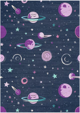 4' X 5' Black Purple And Blue Stars and Moon Youthful Washable Area Rug