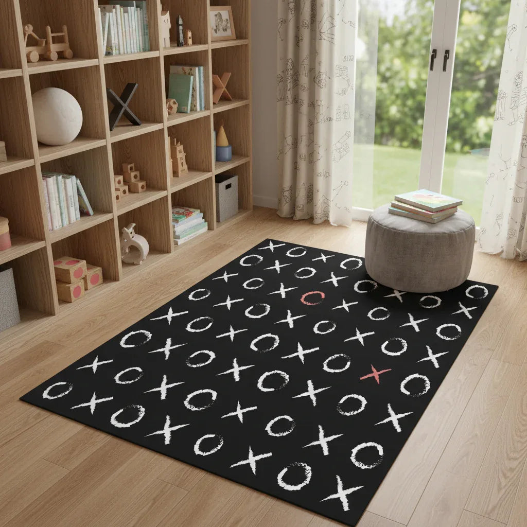 4' X 5' Black And White XOXO Youthful Washable Area Rug
