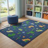 4' X 5' Blue Orange And Green Dinosaurs Youthful Washable Area Rug - Homeroots - Flyclothing LLC
