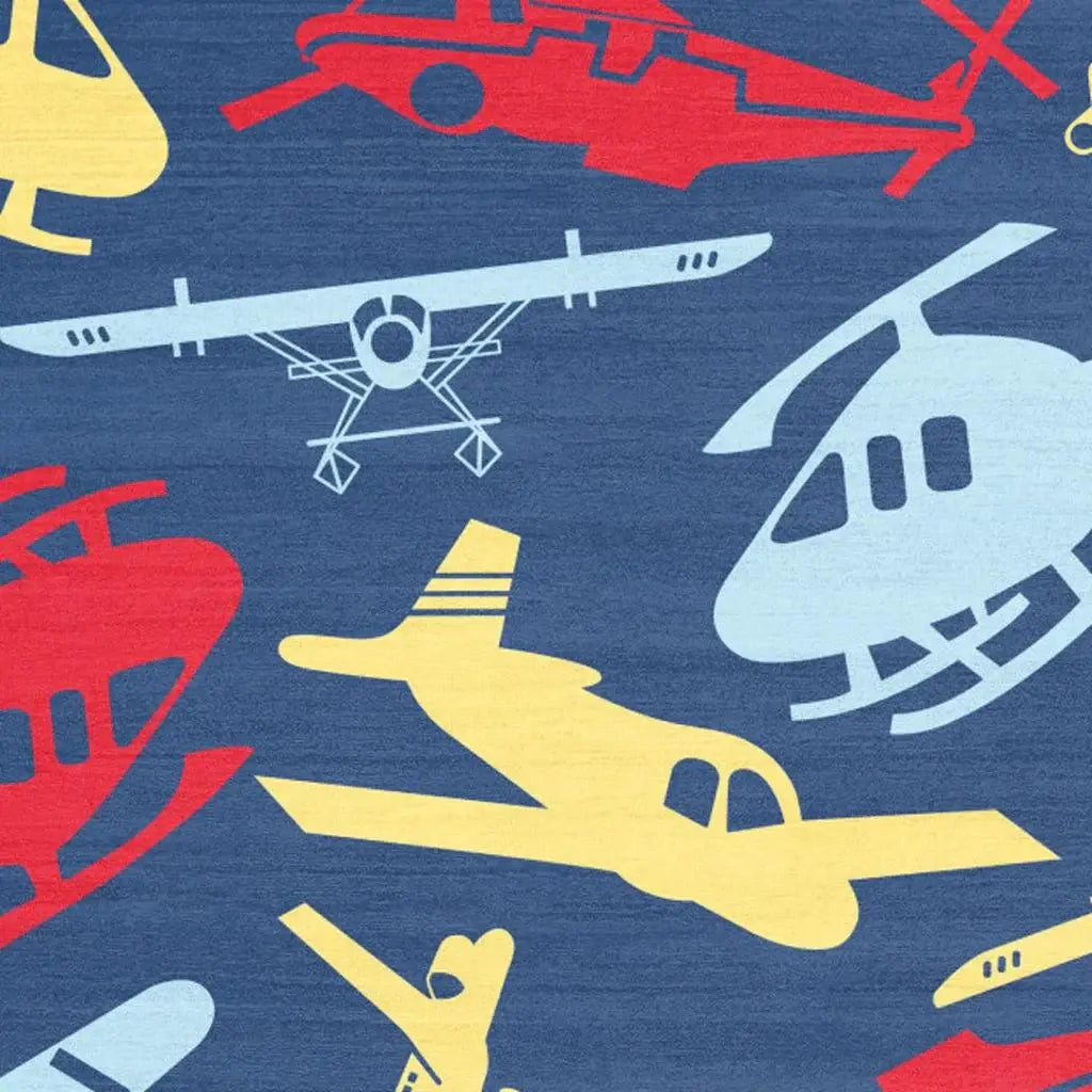 4' X 5' Blue Yellow And Red Helicopter Youthful Washable Round Rug - Homeroots - Flyclothing LLC