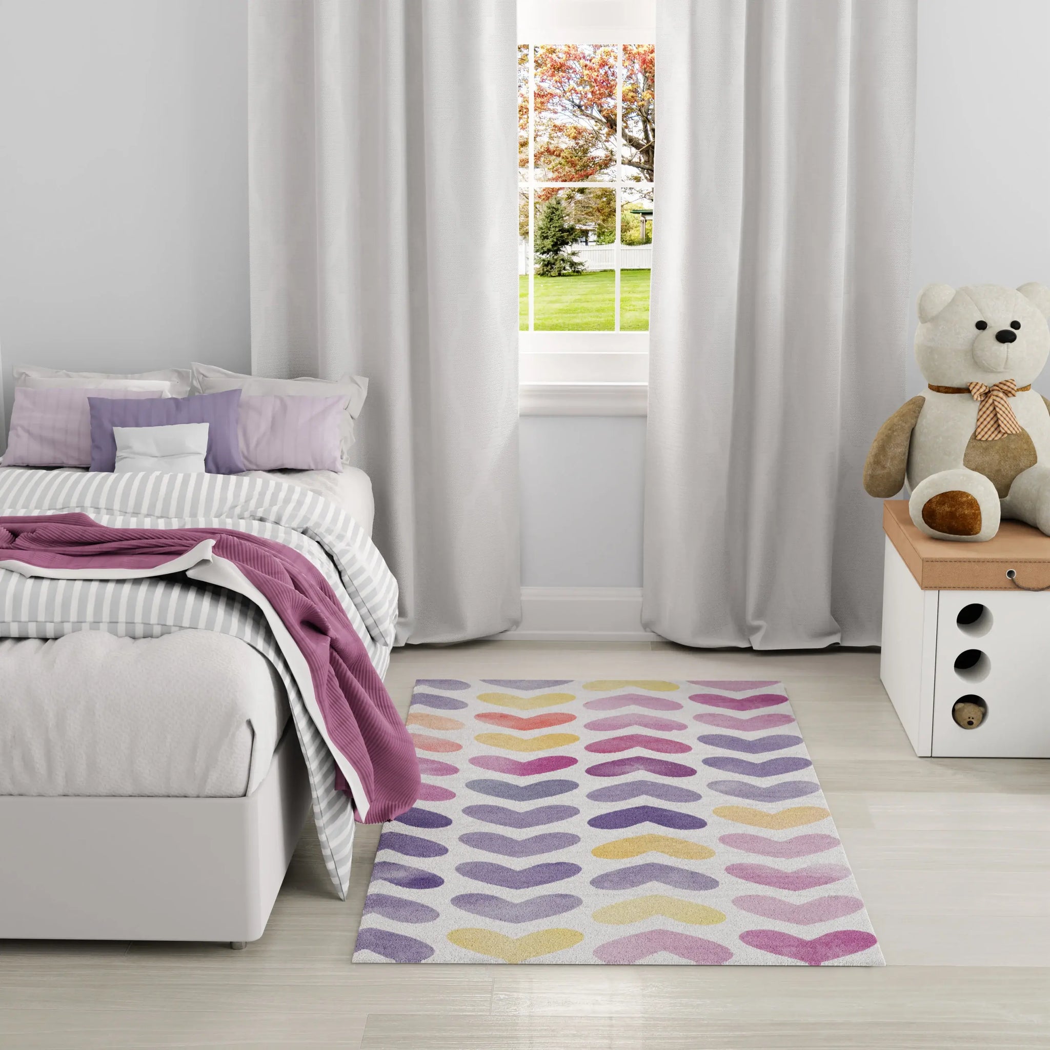 4' X 5' Ivory Pink And Purple Heart Youthful Washable Area Rug - Homeroots - Flyclothing LLC
