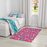4' X 5' Pink And Blue Ice Cream and Donut Youthful Washable Area Rug - Homeroots - Flyclothing LLC