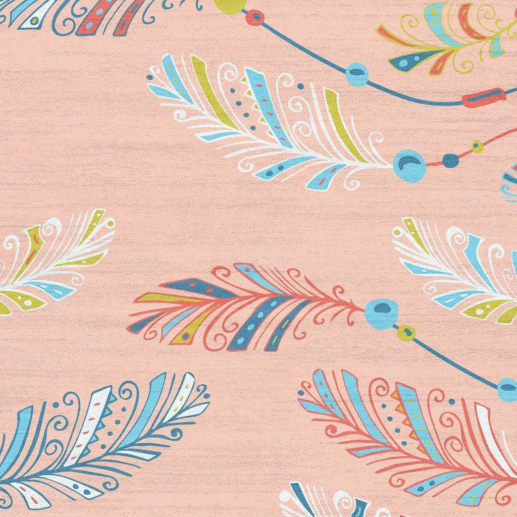 4' X 5' Coral And Aqua Feathers Youthful Washable Area Rug - Homeroots - Flyclothing LLC