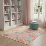 4' X 5' Coral And Aqua Feathers Youthful Washable Area Rug - Homeroots - Flyclothing LLC
