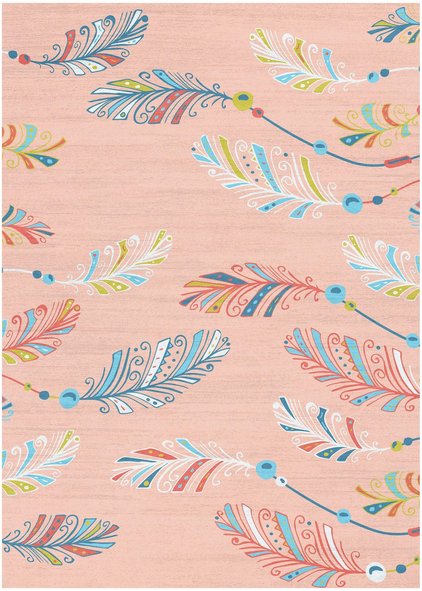 4' X 5' Coral And Aqua Feathers Youthful Washable Area Rug - Homeroots - Flyclothing LLC