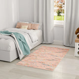 4' X 5' Coral And Aqua Feathers Youthful Washable Area Rug - Homeroots - Flyclothing LLC
