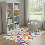 4' X 5' Ivory Blue And Pink Dogs Youthful Washable Area Rug - Homeroots - Flyclothing LLC