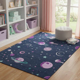 4' X 6' Black Purple And Blue Stars and Moon Youthful Washable Area Rug - Homeroots - Flyclothing LLC