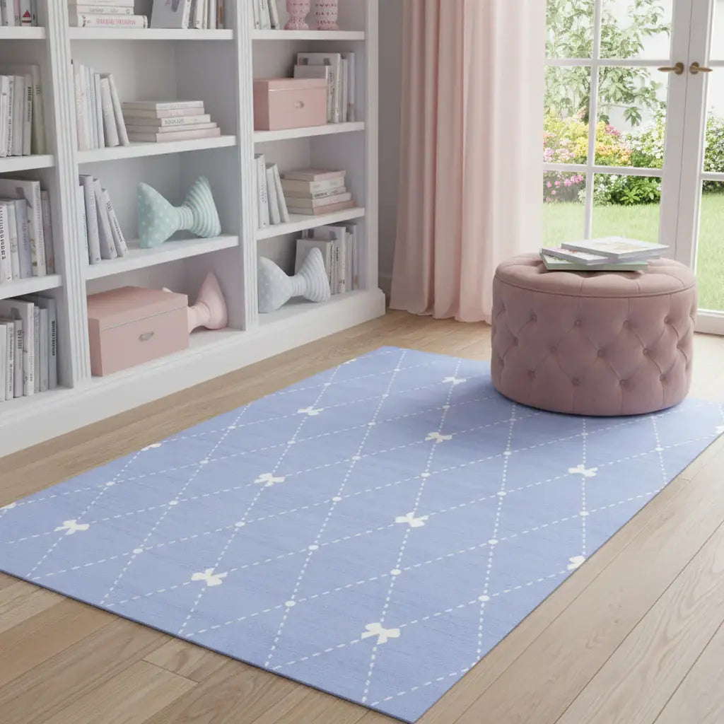 4' X 6' Blue And Ivory Bow Youthful Washable Area Rug - Homeroots - Flyclothing LLC