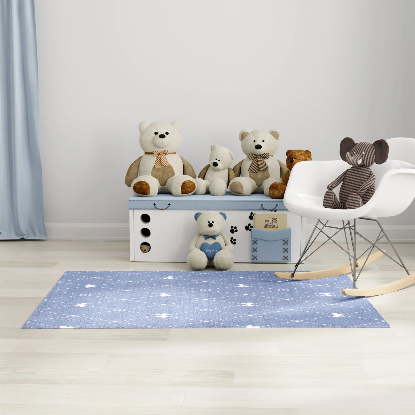 4' X 6' Blue And Ivory Bow Youthful Washable Area Rug - Homeroots - Flyclothing LLC