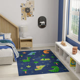 4' X 6' Blue Orange And Green Dinosaurs Youthful Washable Area Rug - Homeroots - Flyclothing LLC
