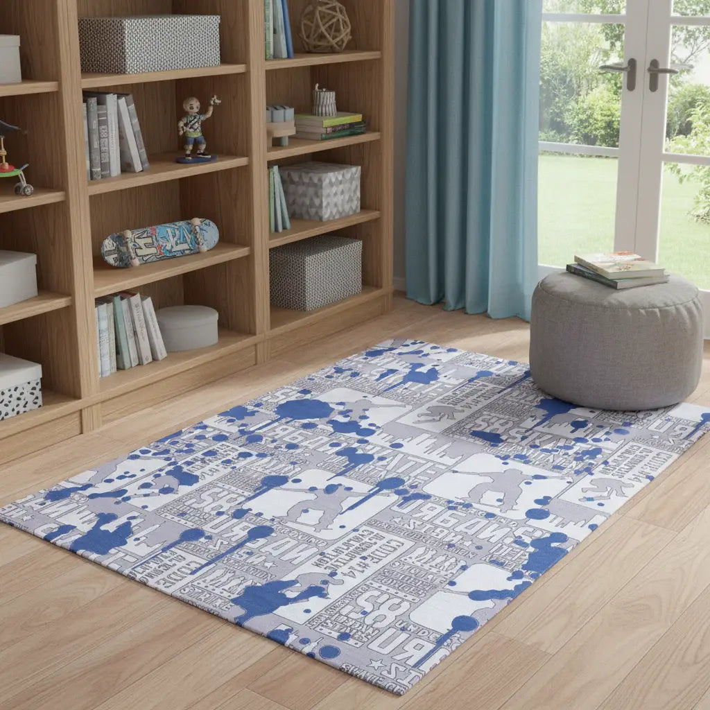 4' X 6' Blue And Gray Skateboard Youthful Washable Area Rug - Homeroots - Flyclothing LLC