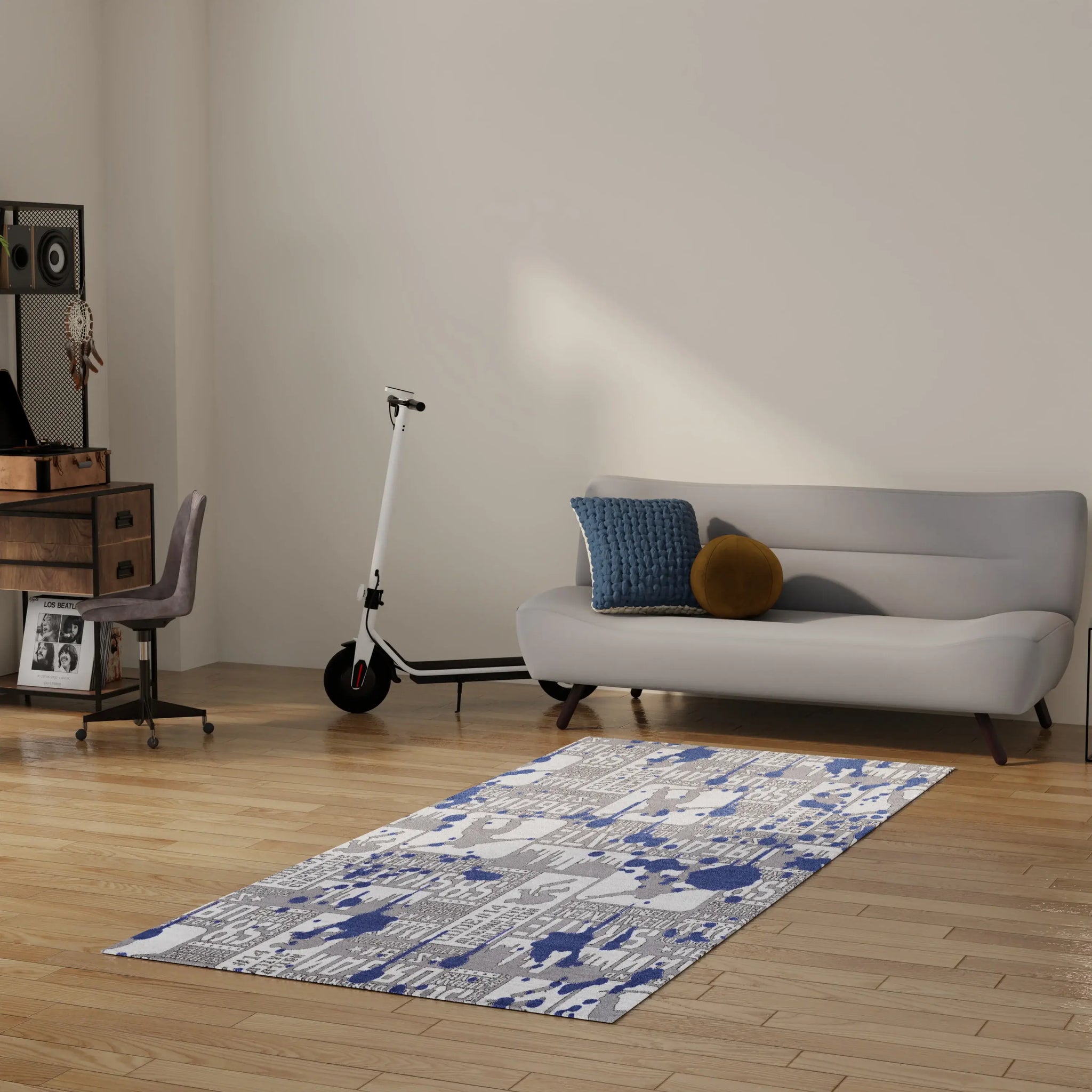 4' X 6' Blue And Gray Skateboard Youthful Washable Area Rug - Homeroots - Flyclothing LLC