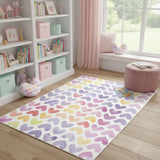 4' X 6' Ivory Pink And Purple Hearts Youthful Washable Area Rug - Homeroots - Flyclothing LLC
