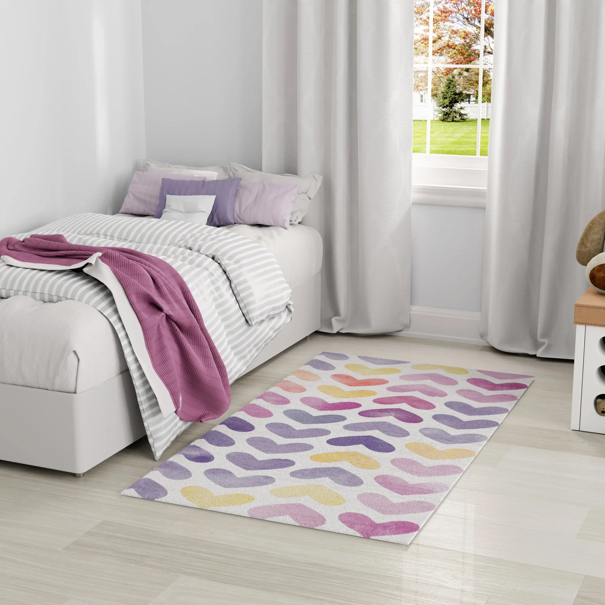4' X 6' Ivory Pink And Purple Hearts Youthful Washable Area Rug - Homeroots - Flyclothing LLC