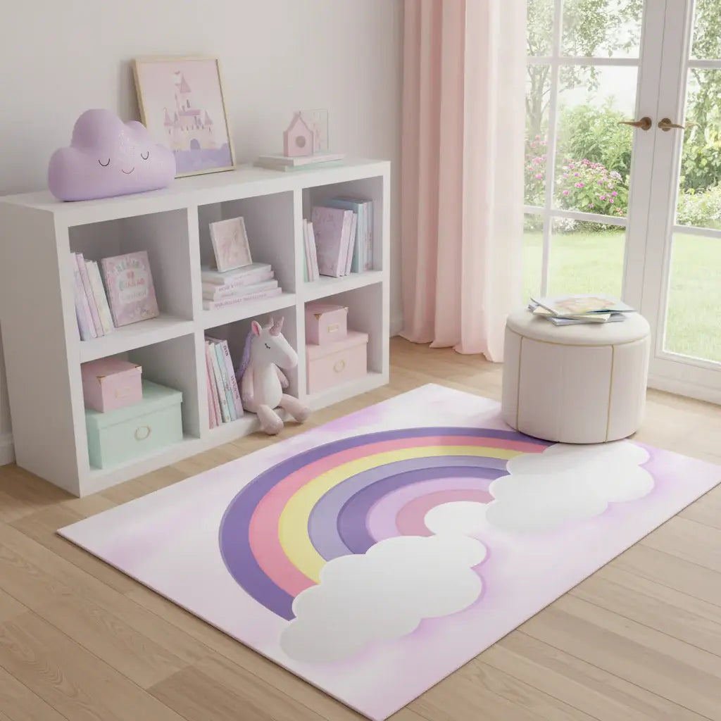 4' X 6' Pink And Purple Rainbows Youthful Washable Area Rug - Homeroots - Flyclothing LLC
