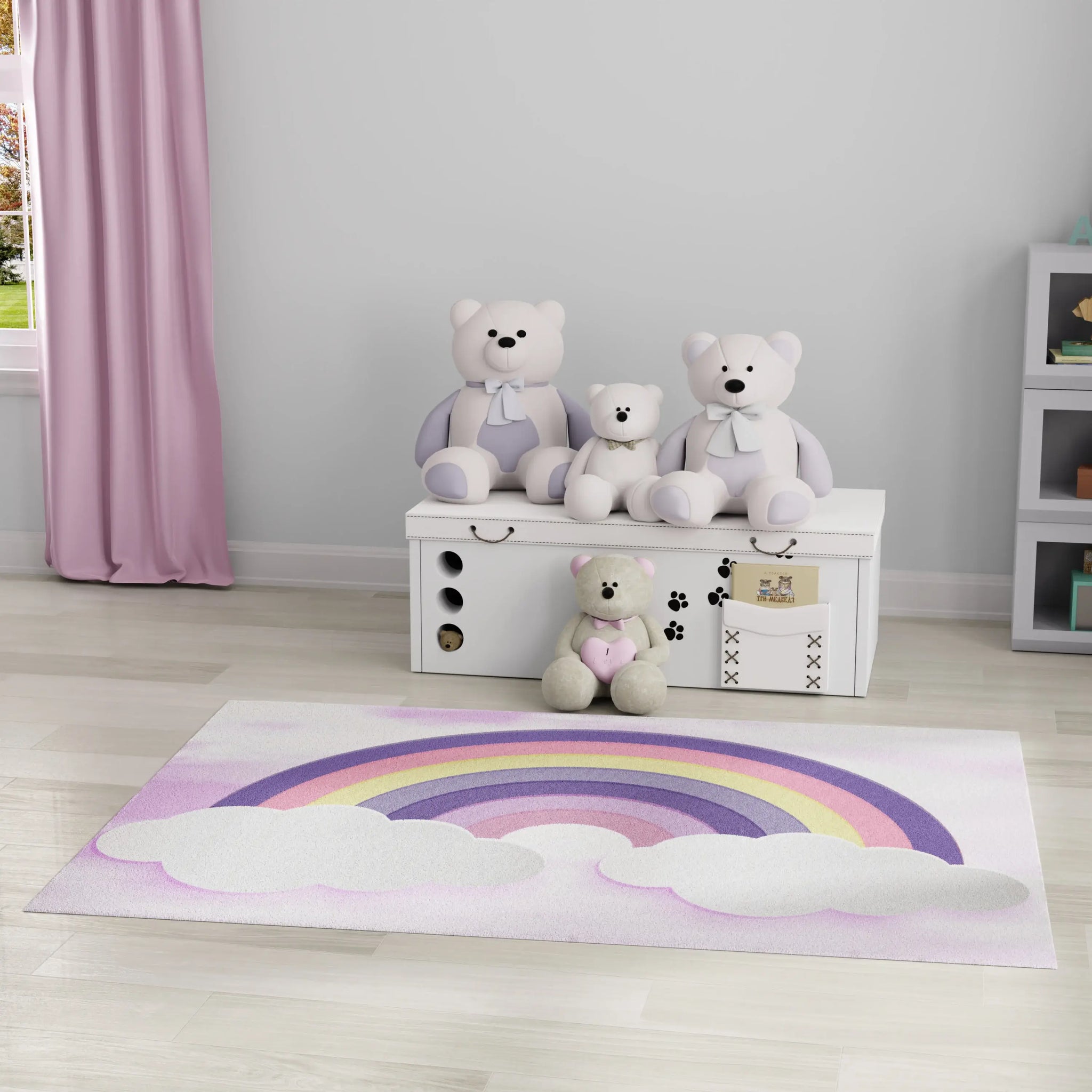 4' X 6' Pink And Purple Rainbows Youthful Washable Area Rug - Homeroots - Flyclothing LLC