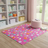 4' X 6' Pink And Blue Ice Cream and Donut Youthful Washable Area Rug - Homeroots - Flyclothing LLC