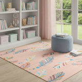 4' X 6' Coral And Aqua Feathers Youthful Washable Area Rug - Homeroots - Flyclothing LLC