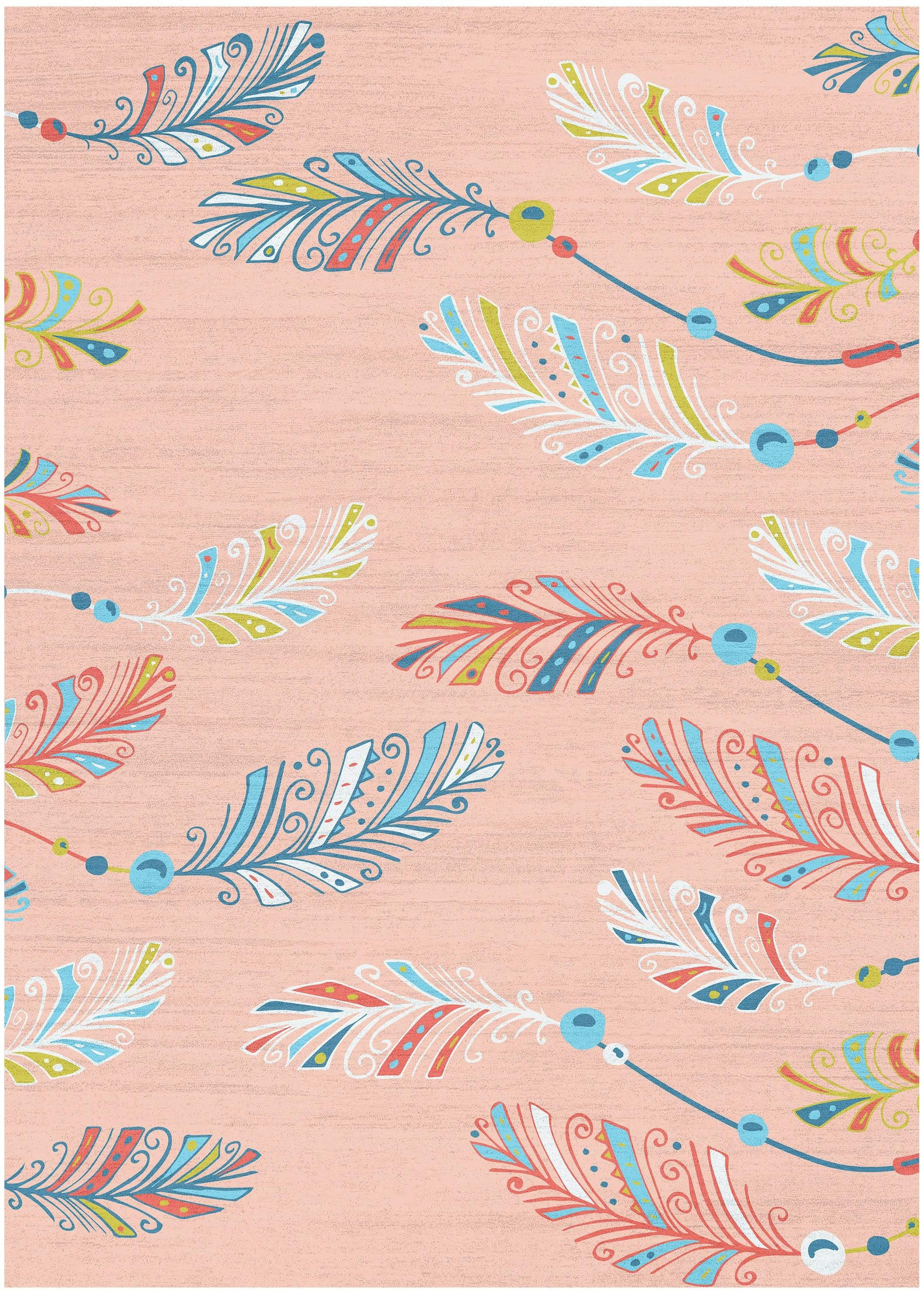 4' X 6' Coral And Aqua Feathers Youthful Washable Area Rug - Homeroots - Flyclothing LLC