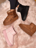 WILD DIVA Thermal Furry Leopard Platform Booties - Trendsi