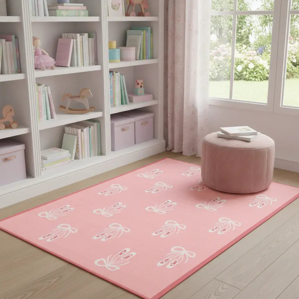 4' X 6' Ivory And Pink Ballet Slipper Youthful Washable Area Rug - Homeroots - Flyclothing LLC