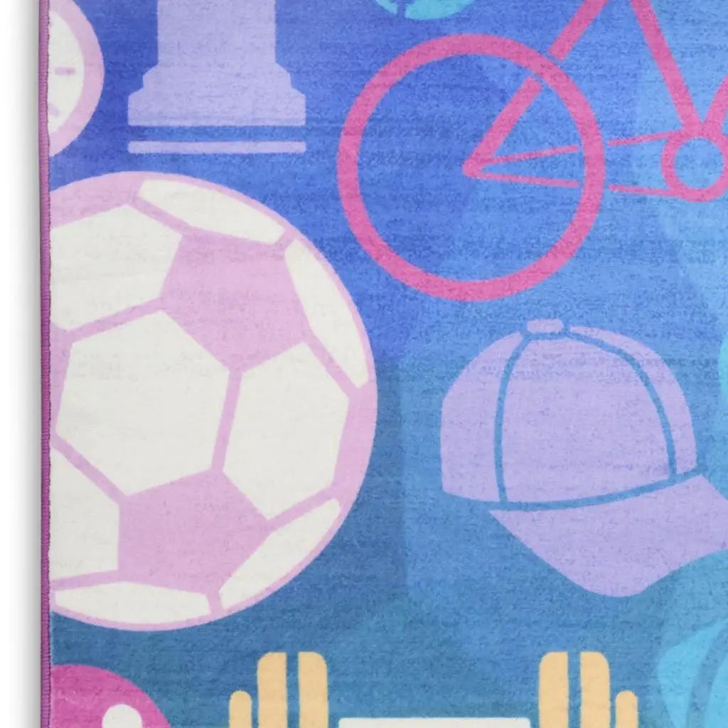 4' X 6' Purple Pink And Blue Sports Youthful Washable Area Rug - Homeroots - Flyclothing LLC