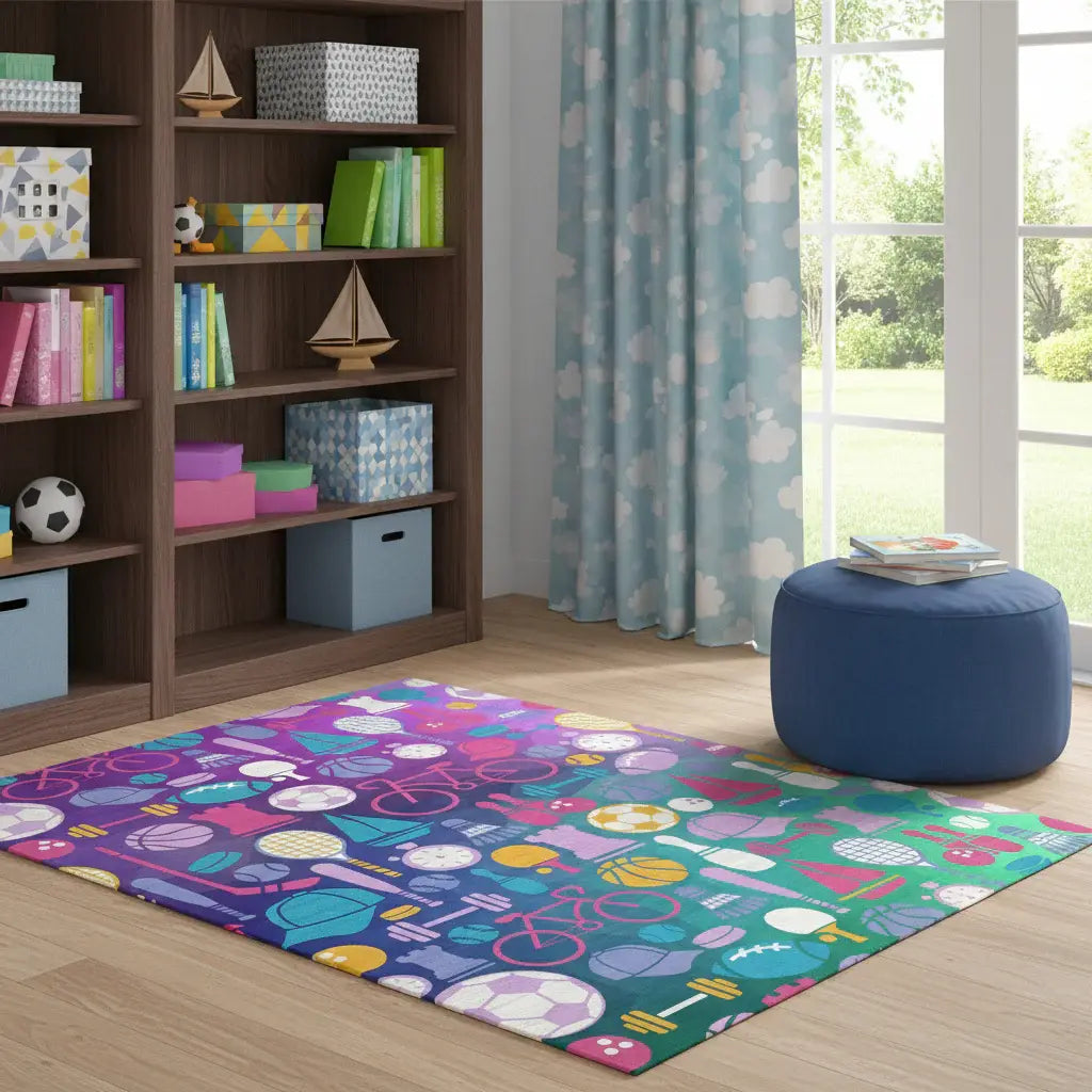 4' X 6' Purple Pink And Blue Sports Youthful Washable Area Rug - Homeroots - Flyclothing LLC