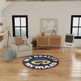 5' Blue White And Gold Snow Goggles Youthful Washable Round Rug - Homeroots - Flyclothing LLC