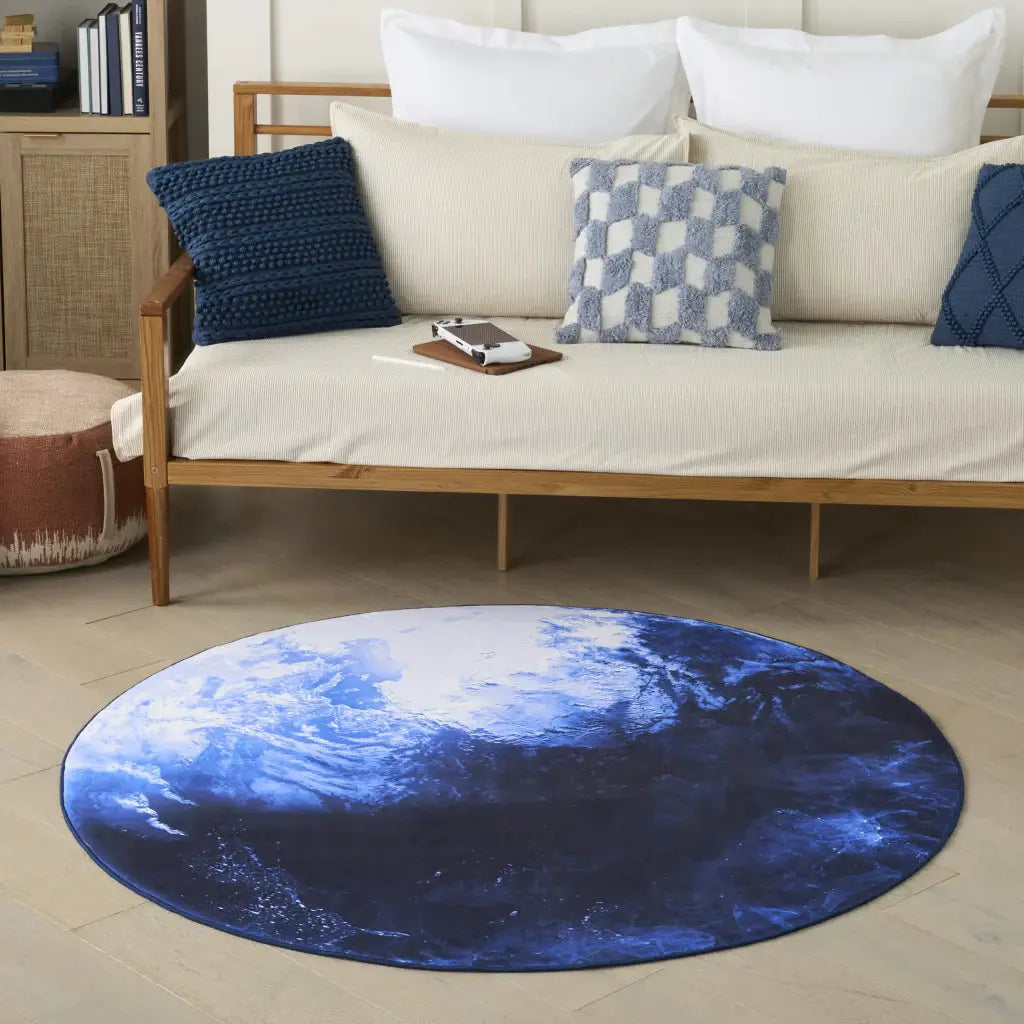 5' Blue And Light Blue Earth Youthful Washable Round Rug - Homeroots - Flyclothing LLC
