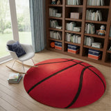 5' Black And Orange Basketball Youthful Washable Round Rug - Homeroots - Flyclothing LLC