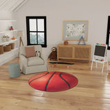 5' Black And Orange Basketball Youthful Washable Round Rug - Homeroots - Flyclothing LLC