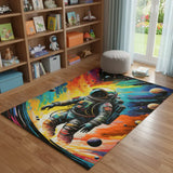 5' X 7' Black Blue And Orange Spaceman Youthful Washable Area Rug - Homeroots - Flyclothing LLC