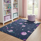 5' X 7' Black Purple And Blue Stars and Moon Youthful Washable Area Rug - Homeroots - Flyclothing LLC