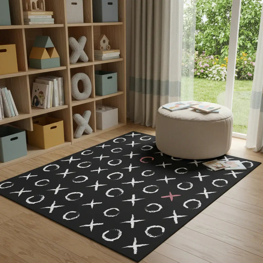 5' X 7' Black And White XOXO Youthful Washable Area Rug - Homeroots - Flyclothing LLC