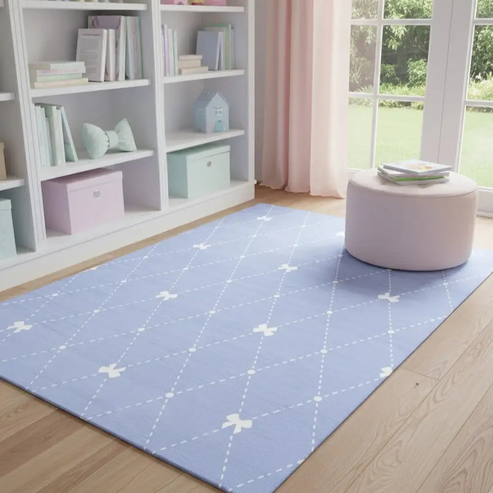 5' X 7' Blue And Ivory Bow Youthful Washable Area Rug - Homeroots - Flyclothing LLC