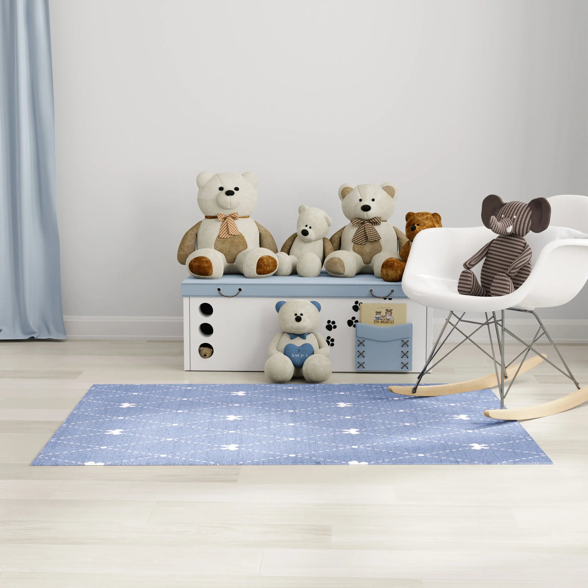 5' X 7' Blue And Ivory Bow Youthful Washable Area Rug - Homeroots - Flyclothing LLC