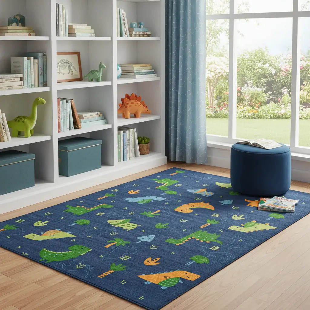 5' X 7' Blue Orange And Green Dinosaurs Youthful Washable Area Rug - Homeroots - Flyclothing LLC